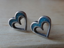 Tiny 8x8mm Heart with Blue Inlay on top Sterling Silver Studs Earrings