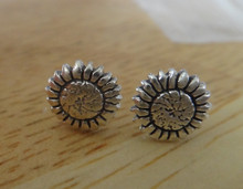 TINY 7mm Sunflower Flower Sterling Silver Stud Earrings