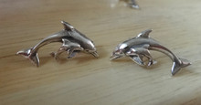 12x20mm Dolphin Porpoise & Baby Sterling Silver Studs Earrings