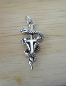 25x12mm Large Veterinarian Vet Tech Caduceus with VT Sterling Silver Charm