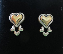 8x12mm Sterling Silver & 14K gold Puffy Heart with 3 Hearts Stud Earrings