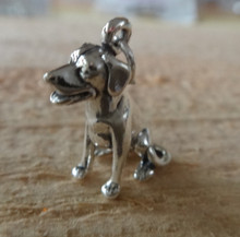 3D Solid 4.5g Lab Labrador Retriever Dog Sitting Sterling Silver Charm