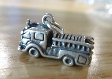 3D 4.5g 10x23mm Fire Truck Fire Engine has Hose and ladders Sterling Silver Charm Fireman!