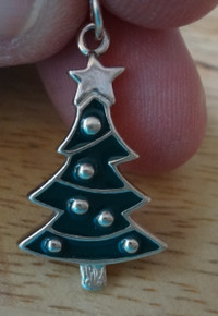 15x26mm Green Enamel Christmas Tree Sterling Silver Charm