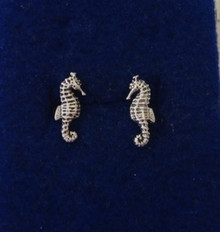 6x13mm Tiny Detailed Seahorse Sterling Silver Studs Earrings