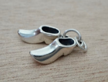 3D 22x17mm Pair of Wooden Dutch Clogs Shoes Sterling Silver Charm