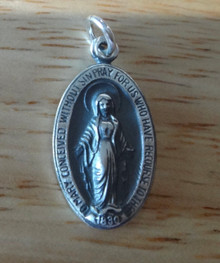 21x11mm Double sided Religious Mary Miraculous Medal Sterling Silver Charm