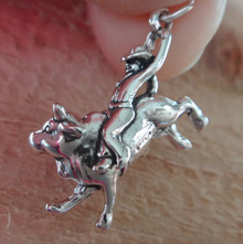 3D 18x26mm 5 gram Bull Rider Bullrider Rodeo Sterling Silver Charm