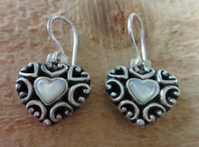 15x25mm White Mother of Pearl Heart and Black Onyx back on Sterling Silver Wire Earrings