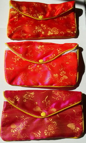4x6.5" xlg Flowered Chinese Fabric Zipper Gift Bag choose from 3 colors