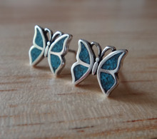 10x10mm Small Blue Stone chip inlayed Butterfly Sterling Silver Stud Earrings