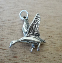 3D 20x20mm Flying Duck or Goose Animal Sterling Silver Charm