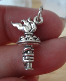 3D 13x22mm solid New York Statue of Liberty hand around Torch Sterling Silver Charm