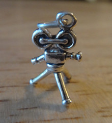 3D Motion Picture Movie Camera Sterling Silver Charm