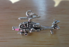 3D 26x14mm Military Helicopter Sterling Silver Charm