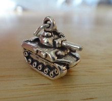 3D solid 10x15mm Army Armor Tank Military Sterling Silver Charm