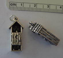3D 10x24mm Man in Outhouse w/ Moon Sterling Silver Charm