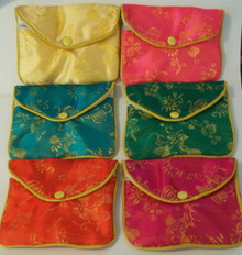3.5x4.5" Medium gold Flowers Chinese Fabric Jewelry Charm Zipper Gift Bag in 6 colors