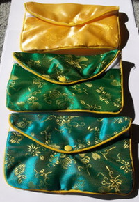 4x6.5" xlg Flowered Chinese Fabric Zipper Gift Bag in 3 colors