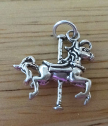 3D 20x20mm Merry Go Round Fancy Carousel Horse Sterling Silver Charm