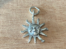 17mm Detailed Smiling Sun Face Sterling Silver Charm