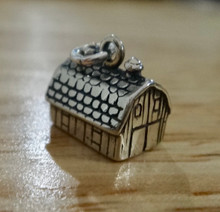 3D 12x12x9mm Detailed 3D BARN Sterling Silver Charm