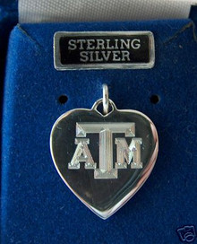 Texas A&M University ATM Engraved Heart Aggie Sterling Silver Charm