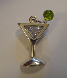 10x20mm Martini Glass & Olive CZ Crystals Sterling Silver Charm