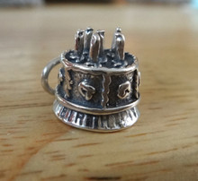 13x13mm 3D 6 Candle says Happy Birthday to You Cake Sterling Silver Charm