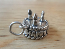 12x10mm Smaller 3 Candle says Happy Birthday Cake Sterling Silver Charm