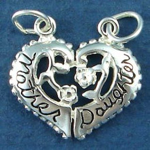 19x20mm Mother Daughter Heart Charm Divides into 2 Sterling Silver Charms