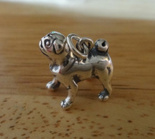 Solid Heavy ~5g 3D Standing Pug Dog Sterling Silver Charm