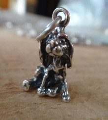 3D 13x19mm solid Cocker Spaniel Hound Dog Sterling Silver Charm