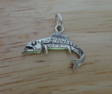 3D 21x11mm Fish Trout with a Lure in the Mouth Sterling Silver Charm