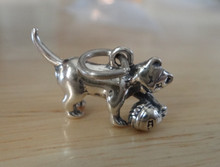 3D 22x12mm 3g Cat Playing with Ball of Yarn Sterling Silver Charm