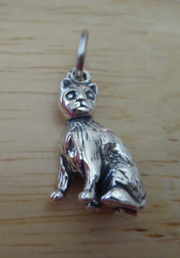 3D 10x19mm Sitting Cat Sterling Silver Charm