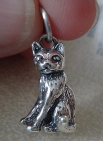 10x20mm 3D Sitting Cat Pretty Face Sterling Silver Charm