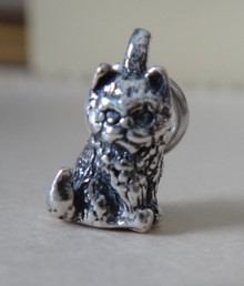 10x15mm 3D Sitting Long Hair Sterling Silver Cat Charm