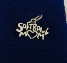 12x20mm Softball Mom w/ Heart Sterling Silver Charm