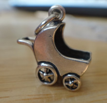 3D 16x16mm 3gram Baby Pram Stroller Carriage Sterling Silver Charm