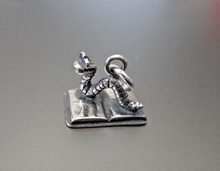 3D 7x16mm Bookworm & Book Sterling Silver Charm