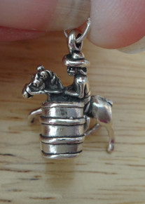 3D 20x17mm solid 7 gram Horse and Barrel Racer w/ Barrel Sterling Silver Charm