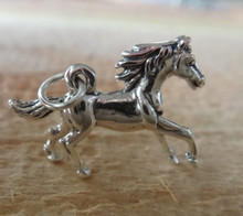 22x16mm Galloping Mustang Horse Long Mane Sterling Silver Charm