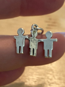 3D 21x16mm Triplets 3 Boys Paper Dolls Sterling Silver Charm