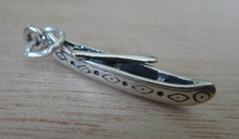 3D 6x28mm Indian Canoe and Paddle Sterling Silver Charm