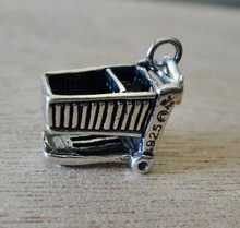 3D 14x14mm Grocery Shopping Cart Basket Sterling Silver Charm