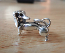 3D 10x15mm Standing Dachshund Weiner Dog Sterling Silver Charm