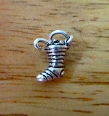 3D 7x10mm Tiny Stocking with Toys Christmas Sterling Silver Charm