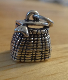 11x11mm Small Fishing Creel Basket and Fish Tail Sterling Silver Charm