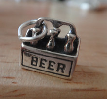 3D 6 Pack of Beer Bottles Sterling Silver Charm